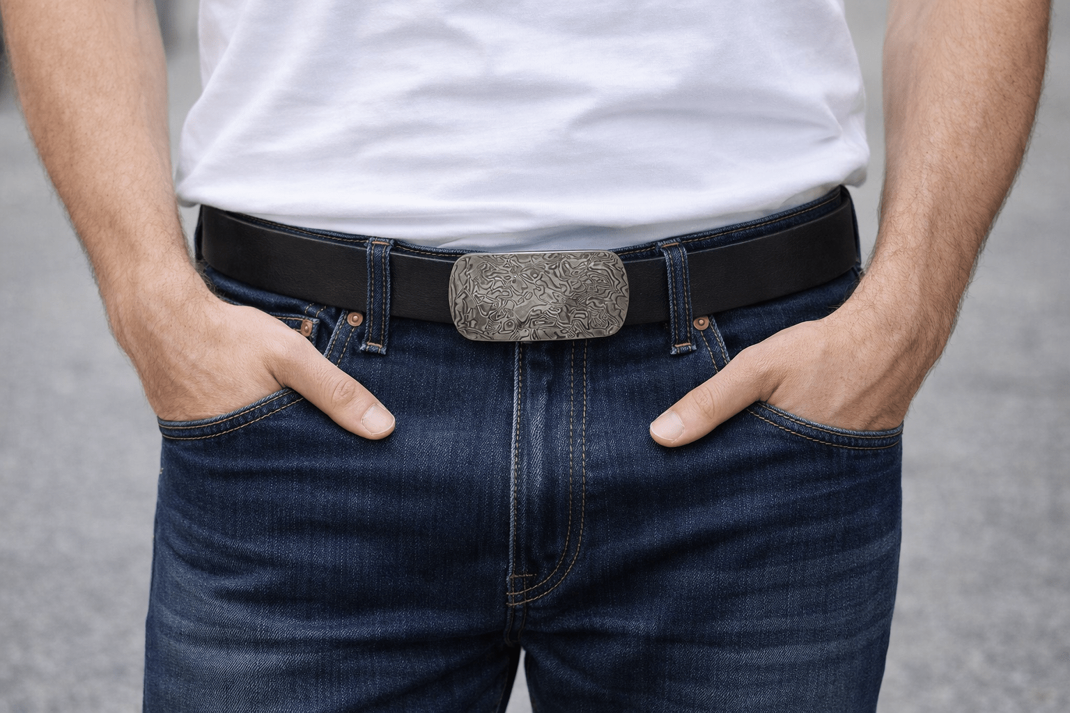 Gürtel Mit Schnalle aus Damaszenerstahl 40mm - Blechfalter