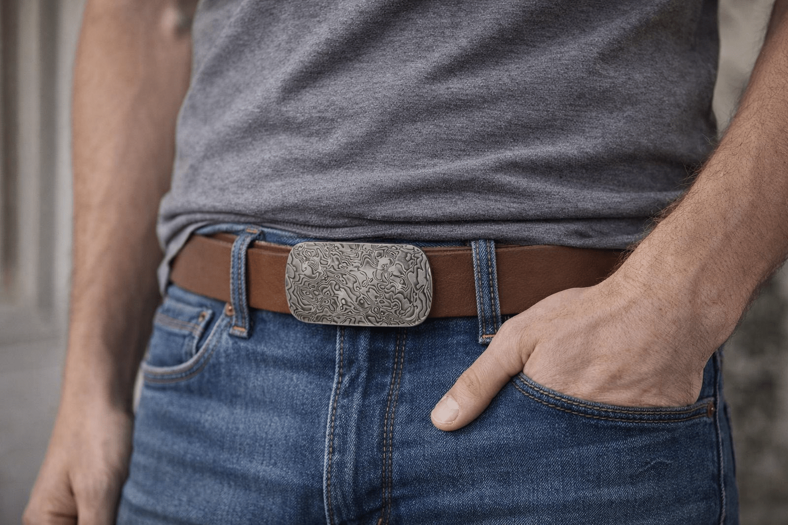 Gürtel Mit Schnalle aus Damaszenerstahl 40mm - Blechfalter